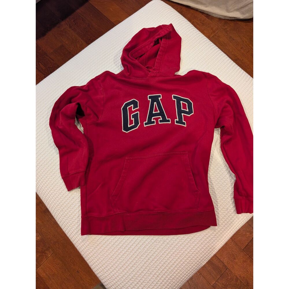 GAP Boys Hoodie Size M Red Fleece Pullover Big Logo Sweatshirt